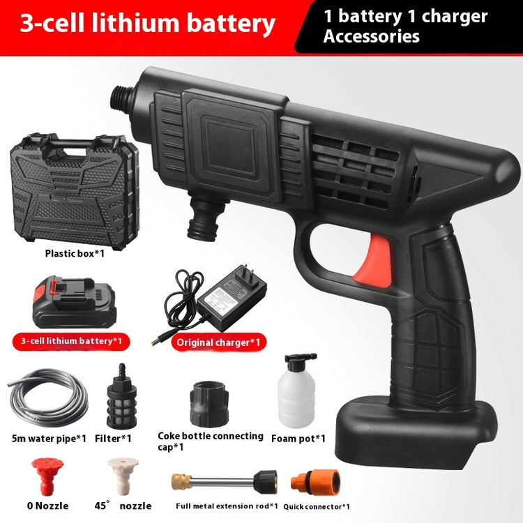 Portable Electric Car Washer 36V 500W with battery, nozzle, filter, and charger for versatile cleaning.