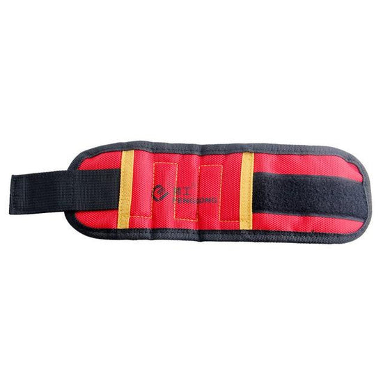 Magnetic Wristband showcasing tool holder with various tools on wrist for hands-free access and strong magnets.