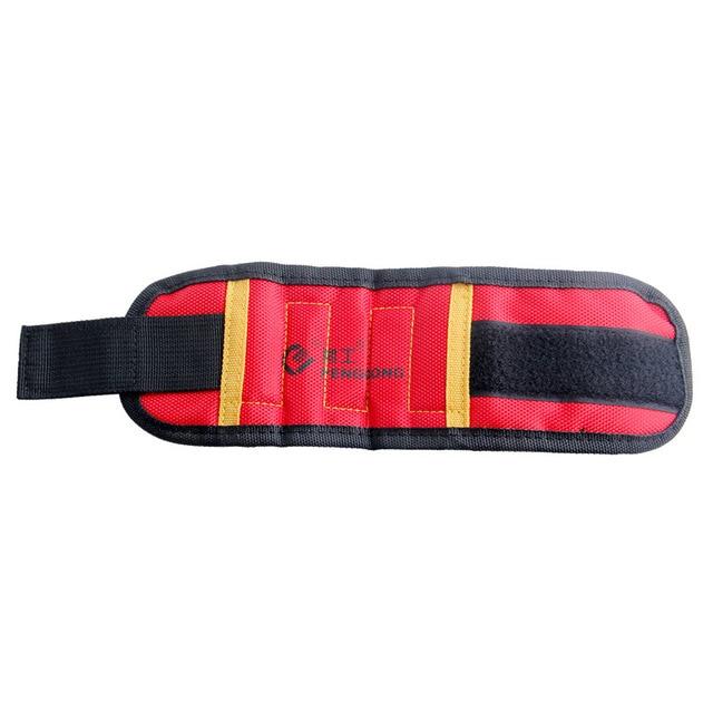 Magnetic Wristband showcasing tool holder with various tools on wrist for hands-free access and strong magnets.