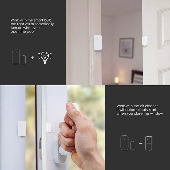 Door and window sensor, WiFi door magnetic alarm for home security, detecting door and window openings.