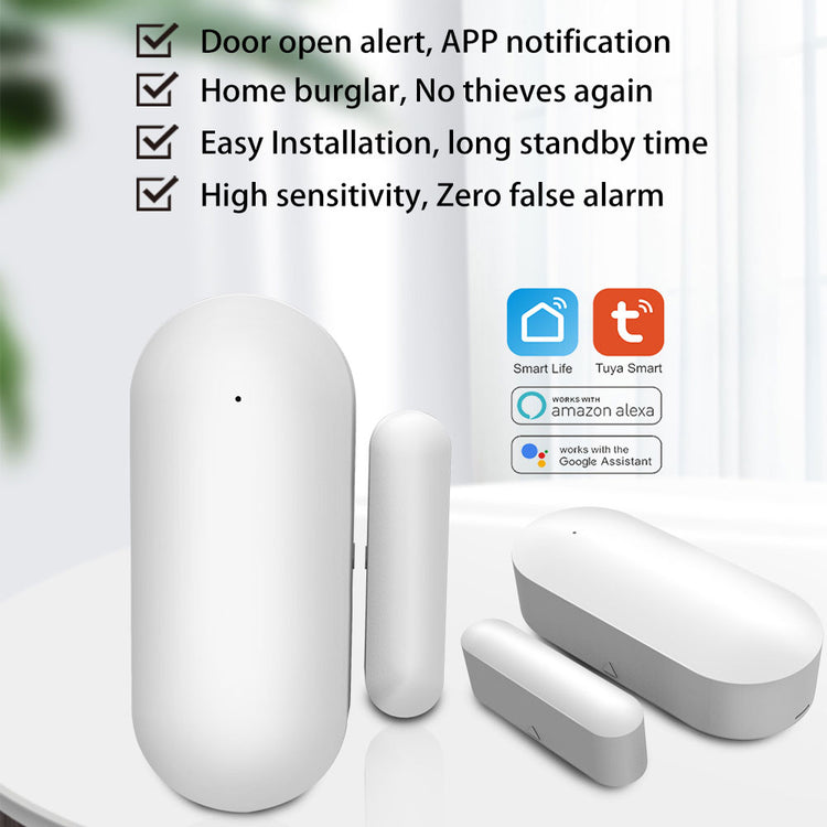 Door and window sensor, WiFi door magnetic alarm for home security, detecting door and window openings.