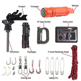 Survival Tool Set including flashlight, compass, fire starter, carabiner, and various fishing tools.