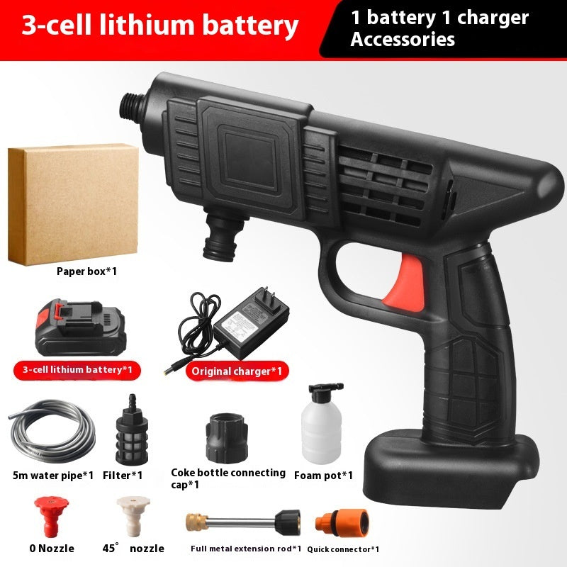 Portable Electric Car Washer 36V 500W with battery, nozzle, filter, and charger for versatile cleaning.