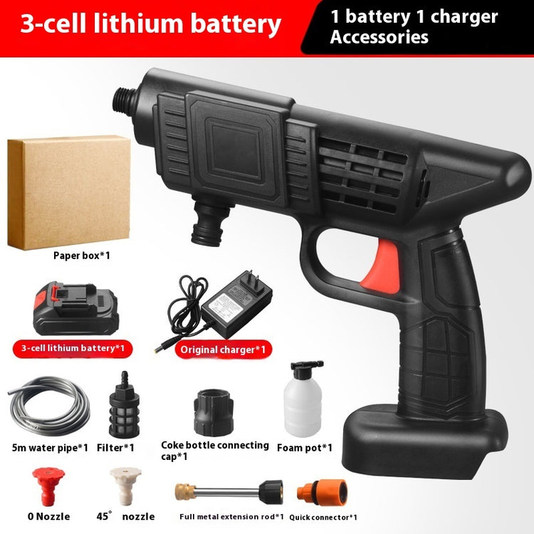 Portable Electric Car Washer 36V 500W with battery, nozzle, filter, and charger for versatile cleaning.