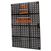 Workshop Tool Storage Rack with multiple orange storage bins for organizing tools and hardware.